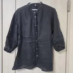 麻100%　シャツ　ブラウス　ブラック　 M