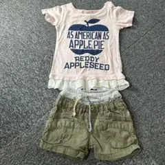 REDDY APPLE SEED リンゴプリントTシャツとショートパンツセット