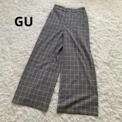 GU ジーユー　チェック柄　ワイドパンツ　Mサイズ　太めパンツ　ゆるだぼ