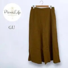 美品❤【ジーユー】リネンブレンドフレアスカート ロング丈 XL ウエストゴム