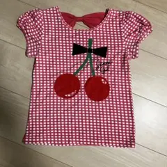 JENNI 赤白ギンガムチェック　Tシャツ　140㎝ さくらんぼ　バックリボン