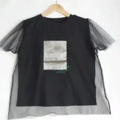 mily bilet　 チュールTシャツ　チュール重ね　ブラック　黒