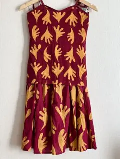 美品　フラダンス Hawaii 赤と黄色の手模様 上下セットアップ9号