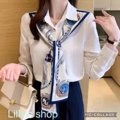 秋冬コーデ❤️シャツ スカーフ レディース スカーフ 長袖 ブラウス