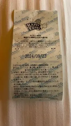 9/24 ディズニー　ハッピーエントリー　2枚 公式】ディズニーホテル宿泊者特典「ハッピーエントリー