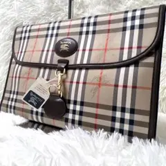 ✨タグ付き✨　バーバリー　ノバチェック　クラッチバッグ　ホースロゴ　キャンバス