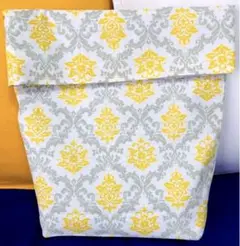 【新品未使用品・おまけ付き】ハンドメイド バッグインバッグ ダマスク イエロー