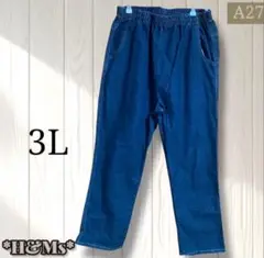 【3L】デニムパンツ ジーンズ ウエストゴム 大きめサイズ ゆったり
