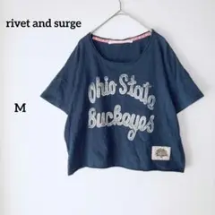 リベットアンドサージ プリント Tシャツ 半袖 短丈 ゆったり ネイビー M