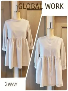 【新品同様】袖ふんわりリネン混チュニック・GLOBAL WORK 2WAY
