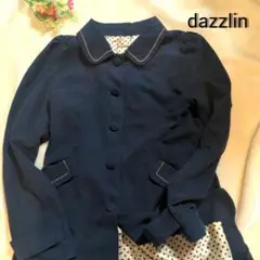 【dazzlin】 紺 襟 ポケット 刺繍 裏地水玉 ジャケット チェーン