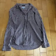 古着チェック柄 長袖シャツ 茶色と白