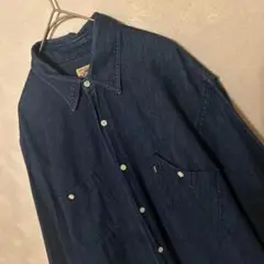古着　バスコ　basco 　デニム　シャツ　ネイビー　古着女子　長袖　シンプル