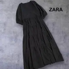 美品！　ZARA　ポプリン　ティアードワンピース　BLACK