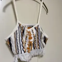 ストライプ柄 フリンジ付きキャミソール