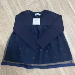 slap slip 110 新品未使用　女の子　長袖　ネイビー　さくらんぼ柄