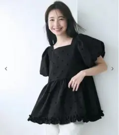 【新品未使用】coca コカ フロッキー ドット ブラウス ブラック M