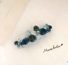 ネイビーのお花のバレッタ　No.2193