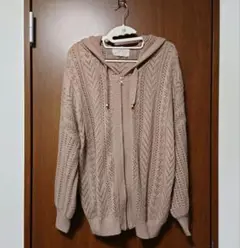 n'OrLABEL 透かし編みニットパーカー フリーサイズ モカベージュ