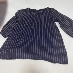 美品) 夏服　透け感　ネイビー ストライプ 五分袖 ブラウス