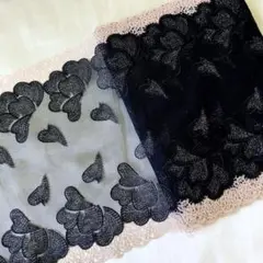 両山 端ケミカル♡ お花刺繍チュールレース　銀糸入り 1m　N-70
