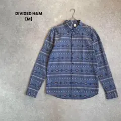 a1325＊DIVIDED H&M 総柄デニム風シャツ　ブルー【M】お洒落
