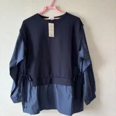 【新品】サイドリボンフェイクレイヤードチュニック　LL