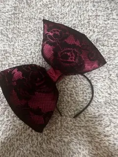 レースリボン黒とピンク体育祭盛り髪