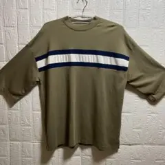 アンティカ　Ｔシャツ フリーサイズ オリーブ　ライン　ホワイト　ネイビー