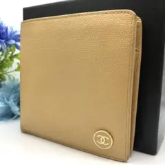 シャネル 折り財布 カーフスキン ココボタン ベージュ カード EK12