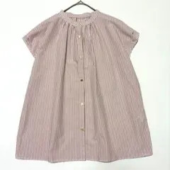 【美品】グリーンレーベルリラクシング　ストライプ スタンドカラーブラウス　速乾