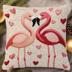 新品 クッションカバー 刺繍風 プリント フラミンゴ 動物リアル かわいい