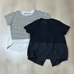 ストライプと黒の半袖Tシャツ2枚セット