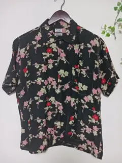 OKURA オクラ 桜 梅 和柄 アロハシャツ 2 シルクxリネン 半袖シャツM