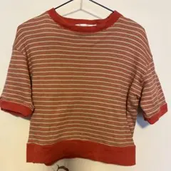 MOUSSY 赤とベージュ ストライプ 半袖Tシャツ