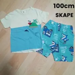 100cm　SKAPE 海の生き物刺繍　Tシャツ　ショートパンツ　セット サメ