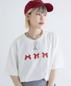 w closetリボンプリント オーバーサイズTシャツ