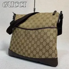 412B13|グッチ ショルダーバッグ キャンバス×本革 茶 GG