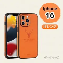 iPhone 16 ケース スマホ オレンジ カバー 鹿 DEER PUレザー