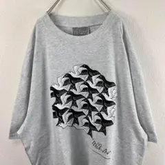 オーバーサイズ グレー Tシャツ 鳥デザイン