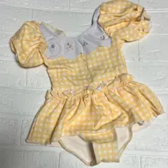 【新品】 女の子 水着 100 ギンガムチェック ワンピース パフスリーブ