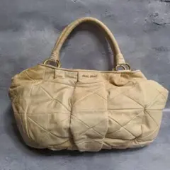 MIUMIU ミュウミュウ ハンドバッグ 金ロゴ オールレザー ピンクベージュ