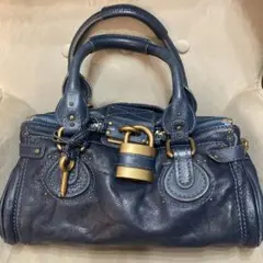 Chloe クロエ レザートートバッグ パディントン 南京錠 ネイビー