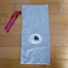 mozプレゼント用 巾着 小物袋 公式品 ストライプ柄靴袋 黒い鹿のイラスト付き