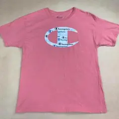 Champion Tシャツ ピンク フロントロゴ ビッグロゴ L