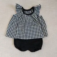 セットアップ フリル付きギンガムチェック シャツ パンツ セット 80
