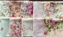 薔薇柄ハギレ(約20cm) 10枚(こうの早苗、YUWA他)