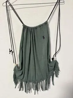 ハンドメイド フリンジ付き グリーン 洋服リメイク ナップサック