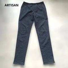 ARTISAN ダークブルー 円形模様 スリムフィットパンツ