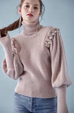 Estella.K エステラケー パールスラッシュマトンスリーブニット